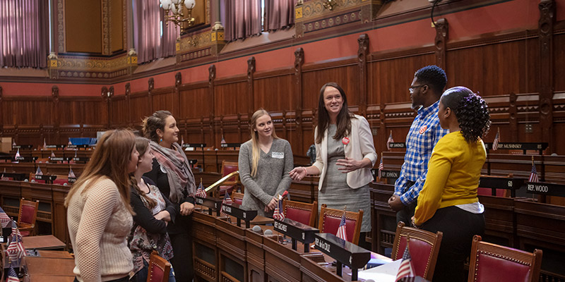 students in state capital building